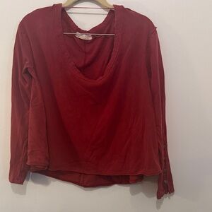 Free People Deep Red Long-Sleeve Scoop Neck Top